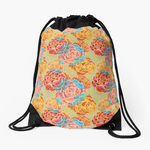 Pink Peonies II (Repeated) Drawstring Bag
