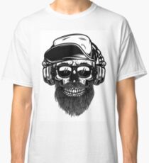 Human skulls with sunglases, baseball cap and headphones Classic T-Shirt