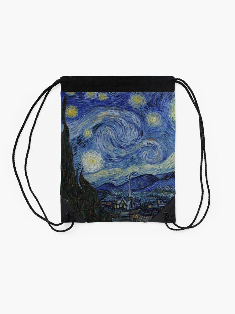 Alternate view of Starry Night Oil painting by Vincent van Gogh Drawstring Bag