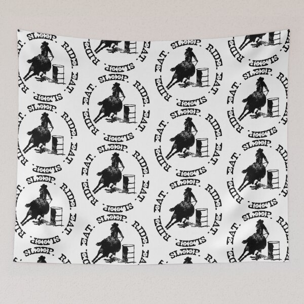 Item preview, EAT SLEEP RIDE - Distressed Barrel Horse Female Rider designed and sold by Stuffnthingz.