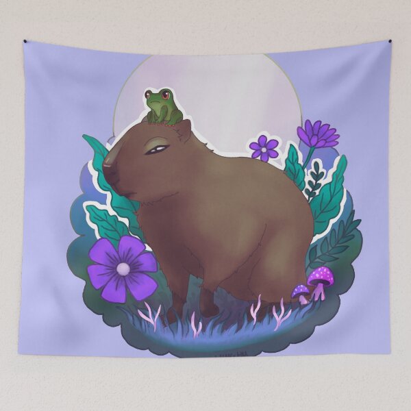 Item preview, Capybara and frog chill  midnight mood designed and sold by Jenna Wing-Hu.