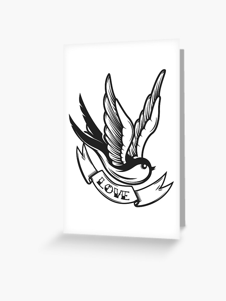 Carte De Vœux Tatouage De La Vieille Ecole Hirondelle Oiseau Par Kotliar Redbubble
