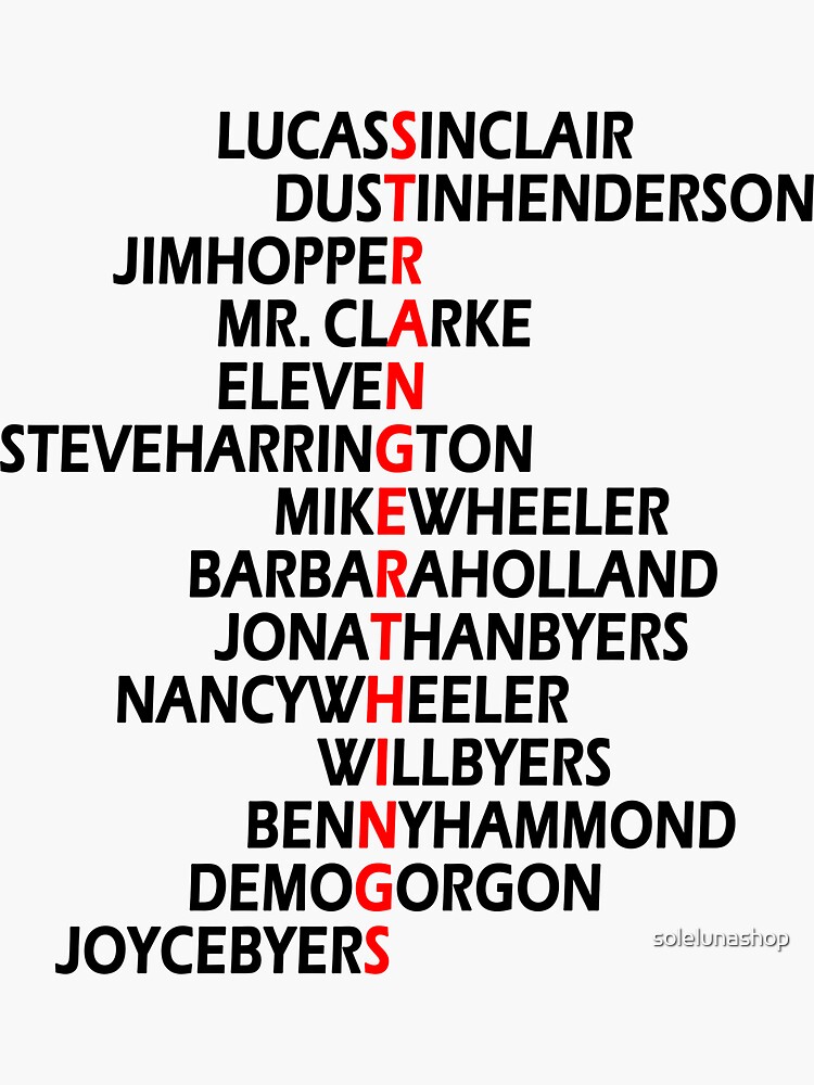  Names Of Stranger Things Sticker By Solelunashop Redbubble