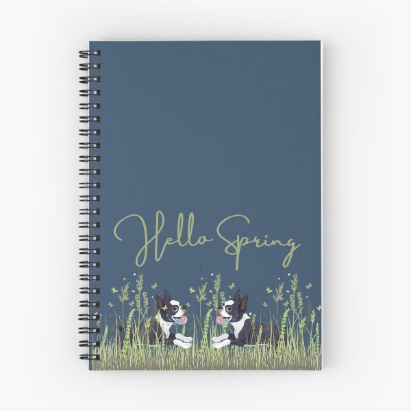 Item preview, Boston Terrier Dog in Meadow with Hello Spring Sign designed and sold by SeasonalDogs.
