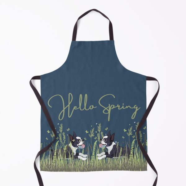 Item preview, Boston Terrier Dog in Meadow with Hello Spring Sign designed and sold by SeasonalDogs.