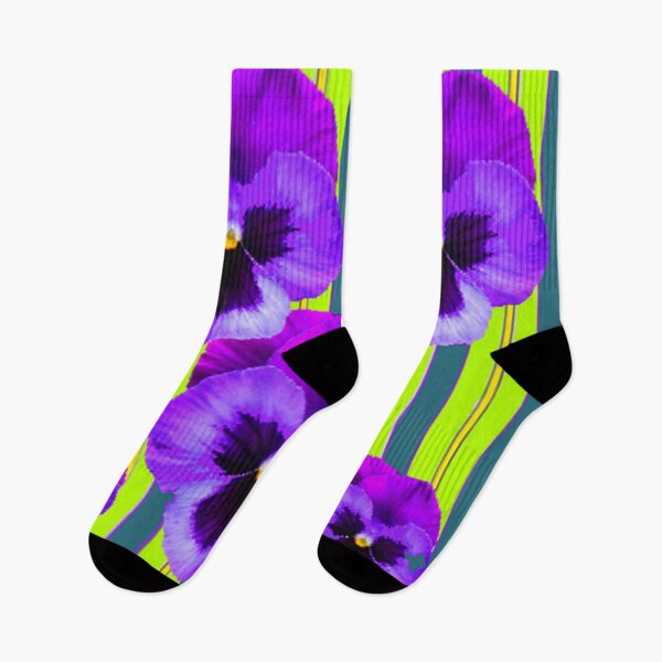 Item preview, SPRING GARDEN PURPLE PANSY GREEN STRIPES ART designed and sold by sharlesart.