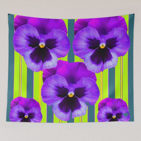 Item preview, SPRING GARDEN PURPLE PANSY GREEN STRIPES ART designed and sold by sharlesart.