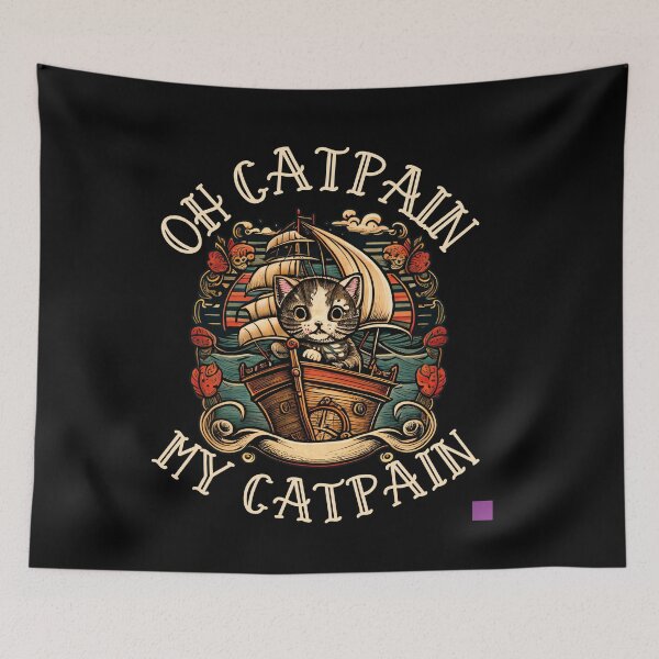 Item preview, oh catpain my catpain, captain cat, ship, ocean, old school tattoo designed and sold by themoniae.