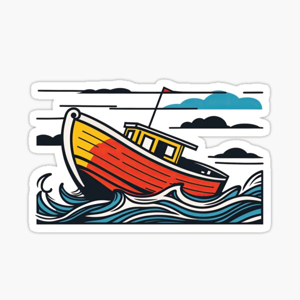 Always all at sea. Small boat. Sticker for Sale by DEGryps