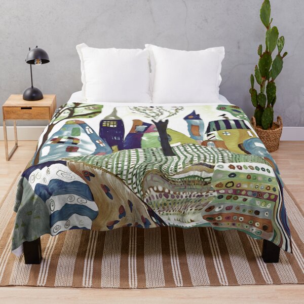 Item preview, Fun Whimsical abstract art, colourful trees and town with designs patterns  designed and sold by Inktown.