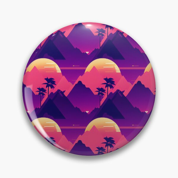 Artikelvorschau, Synthwave Mountains and Palm Trees - Online Vector Landscape entworfen und verkauft von Fine Prints.