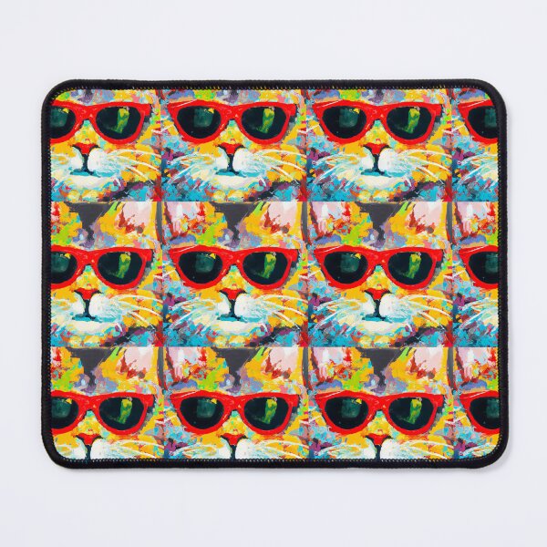 Item preview, Pintura expresionista o fauvista o abstracta de colores brillantes de Cool Cat con gafas de sol rojas designed and sold by HandofVenusShop.