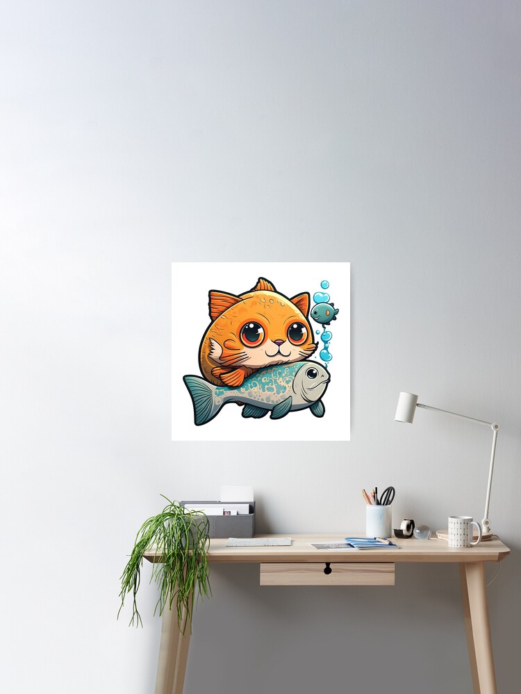 Cute Cat Fishing In The Sea On Boat - Fishing - Posters and Art