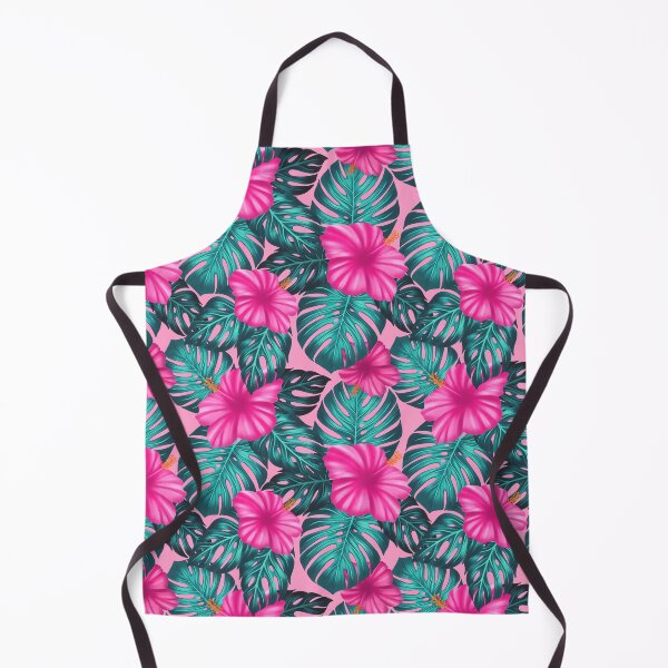 Item preview, Monstera Leaves and Hibiscus, Teal and Pink on Pink designed and sold by Guided by Light Art.