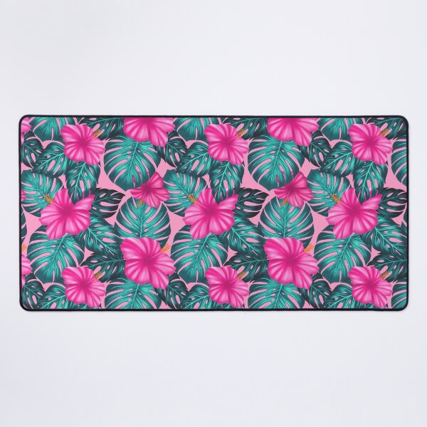 Item preview, Monstera Leaves and Hibiscus, Teal and Pink on Pink designed and sold by Guided by Light Art.