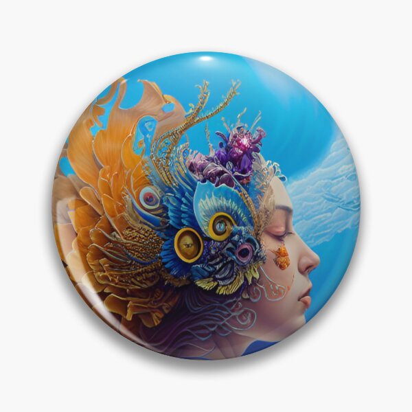 Aperçu de l'œuvre Fée aux cheveux flamboyants et tatouage de fleurs sur un fond d'eau bleu orageux. créée et vendue par FantasyEmpire.