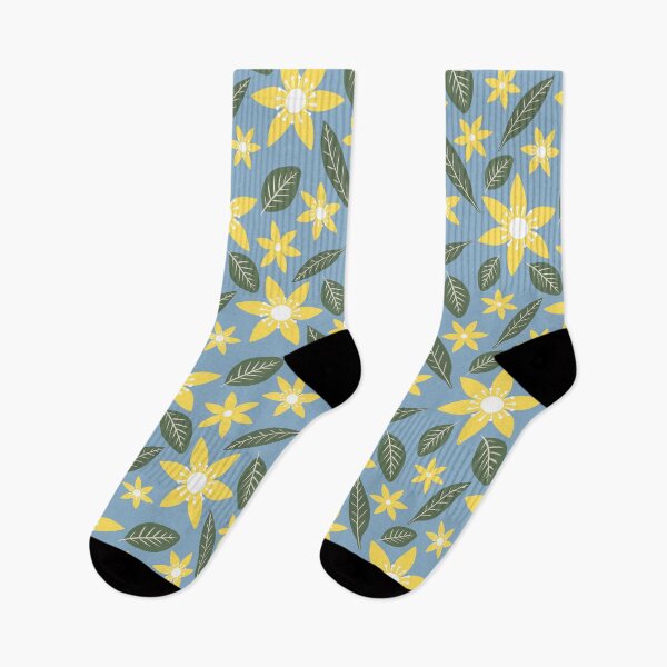 Item preview, Boho Floral Pattern No.4 Yellow And Green On Blue designed and sold by QuestingPixel.