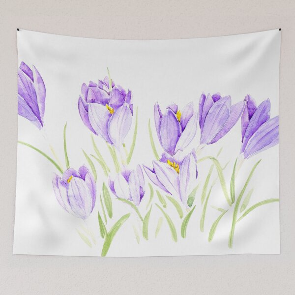 Item preview, purple crocus flowers watercolor hand painted  designed and sold by SelenePaintings .