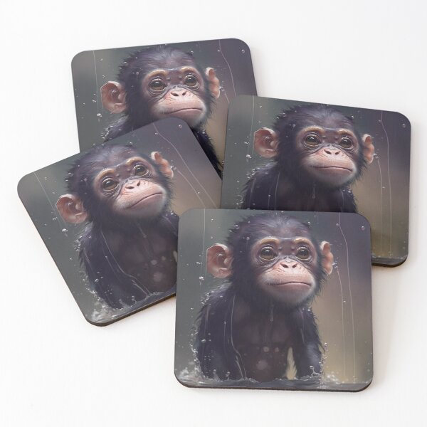 Item preview, Cute Baby Chimp Playing in Water | Cute baby animals collection | Digital art designed and sold by Coded Canvas.