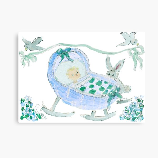 Baby Boy with Birds and Bunny Metal Print