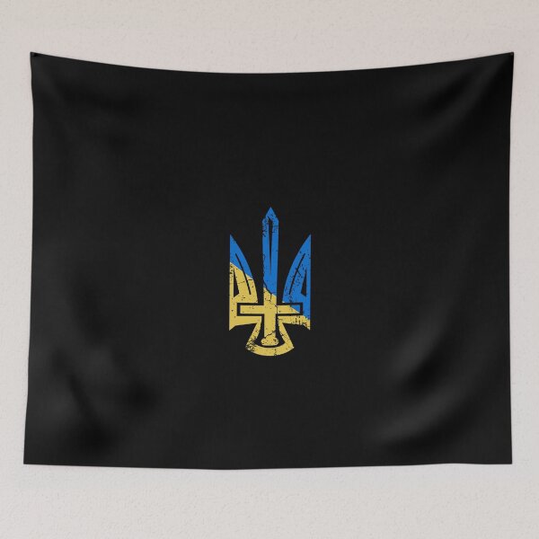 Item preview, President Volodymyr Zelensky - Distressed Blue Yellow Tryzub Trident With Sword Middle designed and sold by Aide.