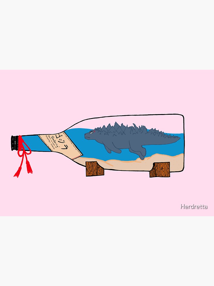 Godzilla in a Bottle (pink) Sticker for Sale by Herdretta