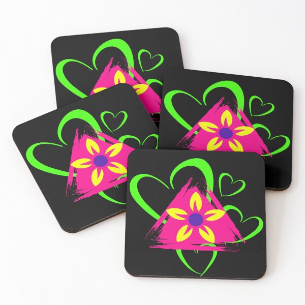 Item preview, Pink Triangle with Yellow Flower and Green Hearts designed and sold by ConradoBullhead.