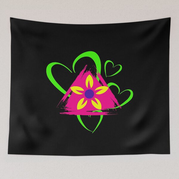 Item preview, Pink Triangle with Yellow Flower and Green Hearts designed and sold by ConradoBullhead.