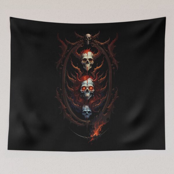 Item preview, PRINTS 3 SKULLS MIRROR designed and sold by GrimDark-Art.