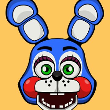 Digital, very vibrant, icon art, 2d, cartoon, anime, vintage 1980's  advertisement poster, up close floating head portrait of, fnaf, adorable  and chibi bonnie the bunny, smiling, centered in the middle, with a