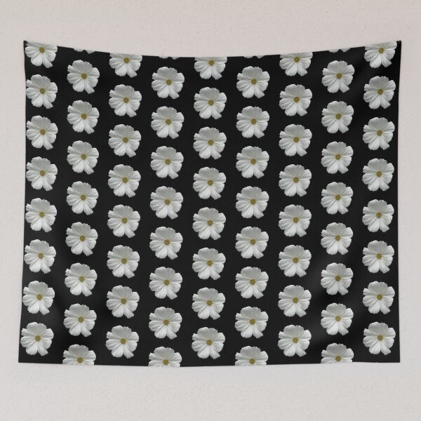Item preview, White flower with curved petals and a yellow button center. image created entirely from lines. designed and sold by janesg.