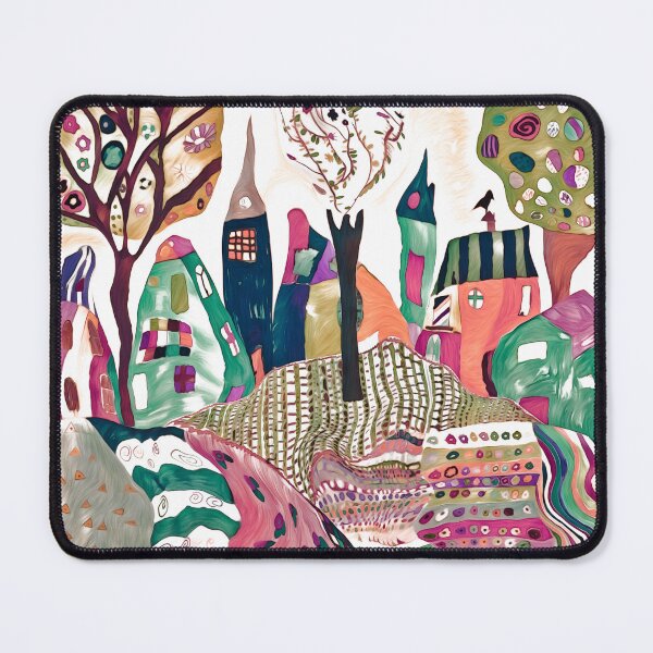 Item preview, Fun Whimsical abstract art, colourful trees and town with designs patterns  designed and sold by Inktown.