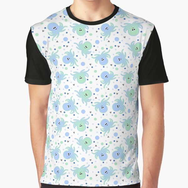 Pastel Blue and Green Octopus and Polkadot Pattern Graphic T-Shirt