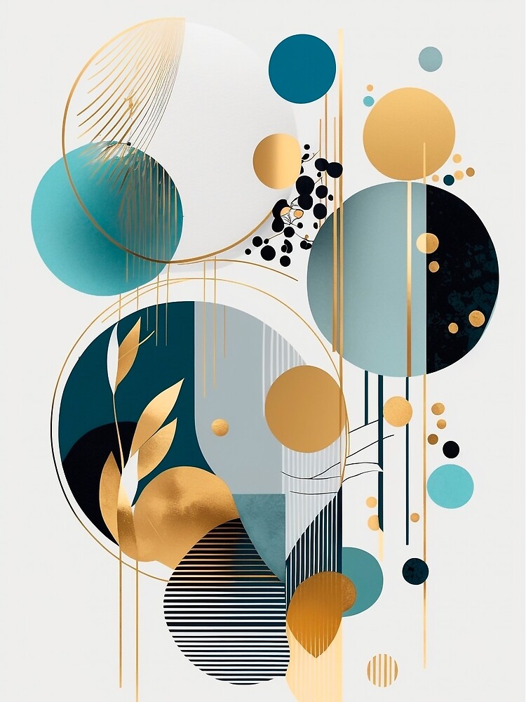 Beautiful geometric and organic shapes, in blue and gold\
