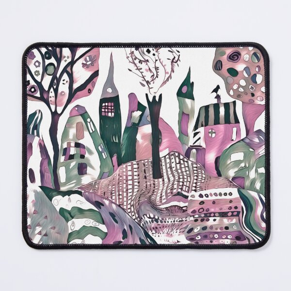 Item preview, Fun Whimsical abstract art, colourful trees and town with designs pink designed and sold by Inktown.