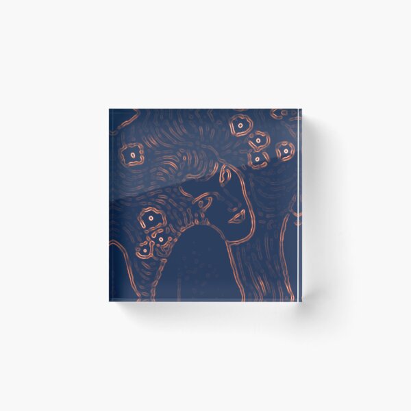 Item preview, Gustav Klimt Amber Orange and Navy Blue Black - a Woman with Flowers in Her Long Hair Beethoven Friese Painting Monochromatic Digital Effects Edit by Veda Abstract Graphic designed and sold by kattakitty.