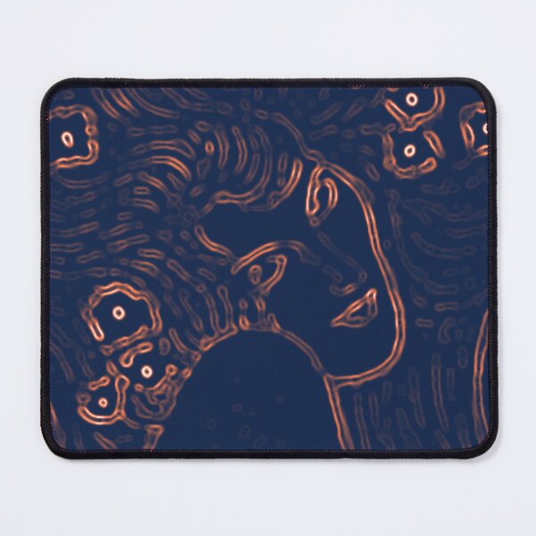 Item preview, Gustav Klimt Amber Orange and Navy Blue Black - a Woman with Flowers in Her Long Hair Beethoven Friese Painting Monochromatic Digital Effects Edit by Veda Abstract Graphic designed and sold by kattakitty.
