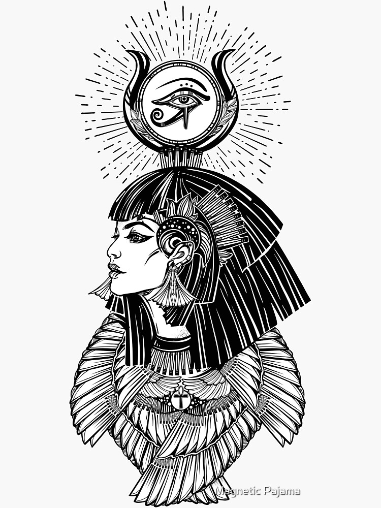 Egyptian Goddess with Eye of Horus, Ankh & 6 Feathers by MagneticMama