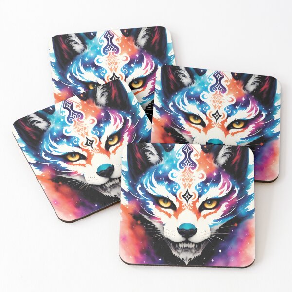 Item preview, Abstract Kitsune Art | Colorful Space Fox Painting | Watercolor Animal Portrait | Beautiful Kitsune Artwork  designed and sold by MysticMyras.