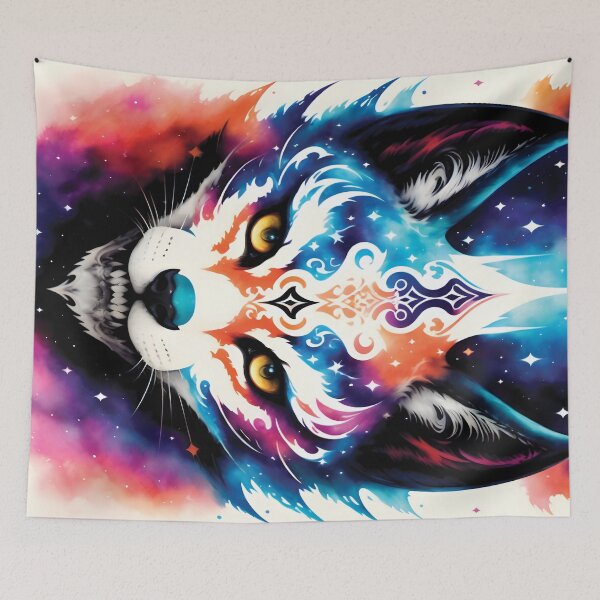 Item preview, Abstract Kitsune Art | Colorful Space Fox Painting | Watercolor Animal Portrait | Beautiful Kitsune Artwork  designed and sold by MysticMyras.