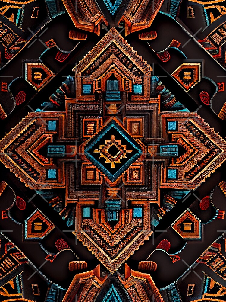 Thumbnail 3 von 3, Tuch, Dark Ancient Crafty Three Dimensional Southwestern Pattern Digital Painting designt und verkauft von CodeAndColors.