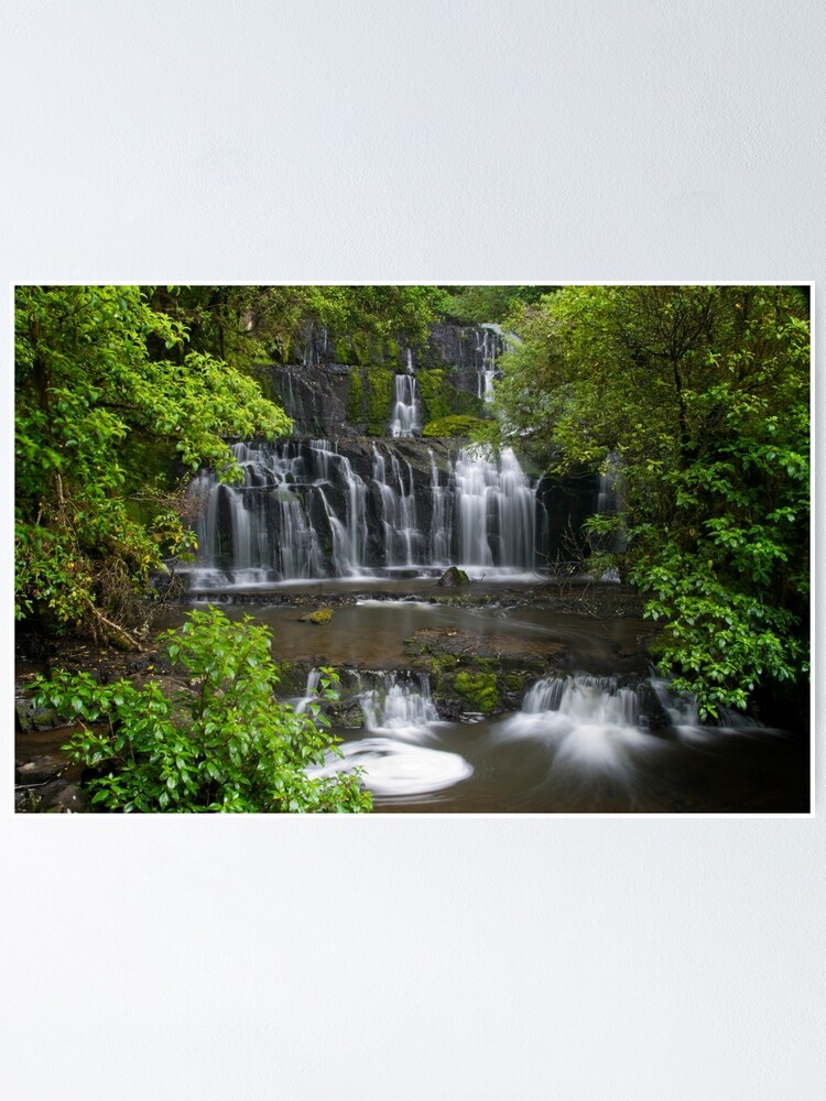 Alternate view of Purakaunui water falls, New Zealand Poster