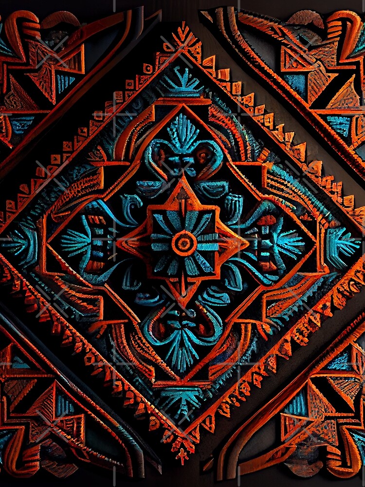 Thumbnail 3 von 3, Tuch, Dark Ancient Crafty Three Dimensional Southwestern Pattern Digital Painting designt und verkauft von CodeAndColors.