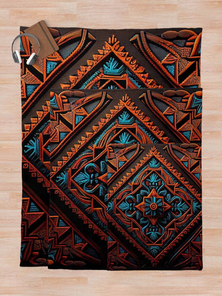 Imagen 5 de 6, Manta con la obra Dark Ancient Crafty Three Dimensional Southwestern Pattern Digital Painting, diseñada y vendida por CodeAndColors.