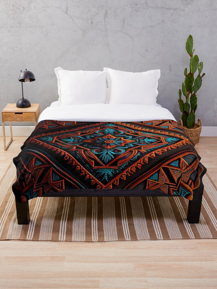 Imagen 1 de 6, Manta con la obra Dark Ancient Crafty Three Dimensional Southwestern Pattern Digital Painting, diseñada y vendida por CodeAndColors.