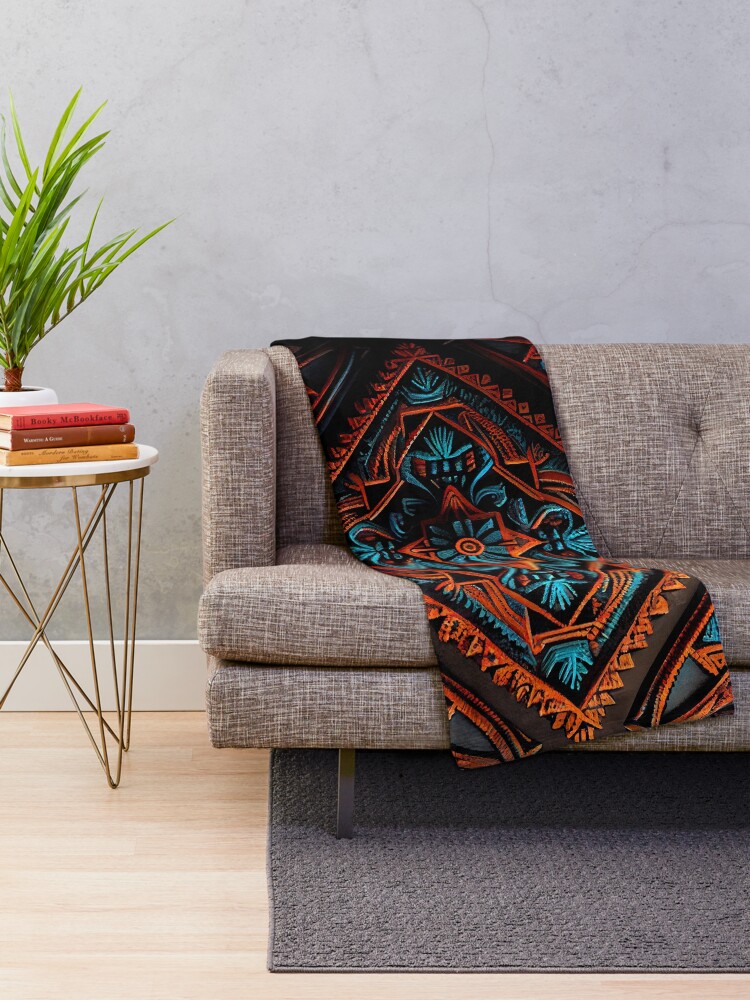 Imagen 2 de 6, Manta con la obra Dark Ancient Crafty Three Dimensional Southwestern Pattern Digital Painting, diseñada y vendida por CodeAndColors.