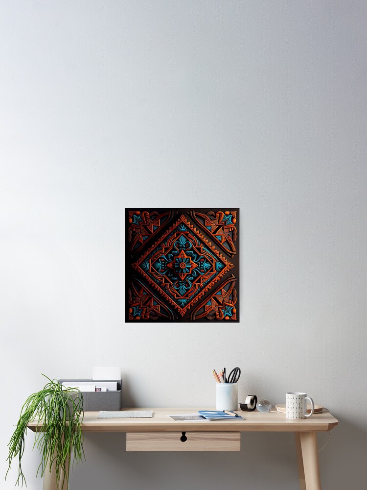 Thumbnail 2 von 3, Poster, Dark Ancient Crafty Three Dimensional Southwestern Pattern Digital Painting designt und verkauft von CodeAndColors.