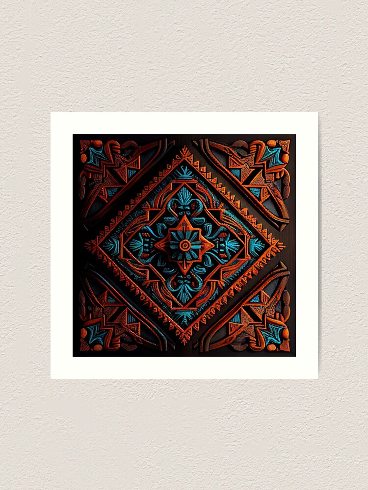 Thumbnail 1 von 3, Kunstdruck, Dark Ancient Crafty Three Dimensional Southwestern Pattern Digital Painting designt und verkauft von CodeAndColors.