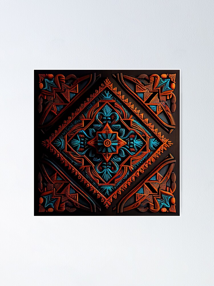 Thumbnail 1 von 3, Poster, Dark Ancient Crafty Three Dimensional Southwestern Pattern Digital Painting designt und verkauft von CodeAndColors.