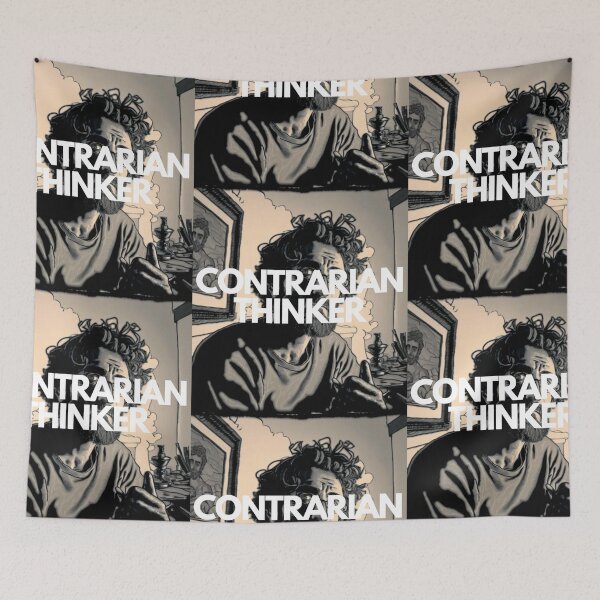 Item preview, Contrarian Thinker White on Black Arts and Crafts Movement, Detailed Painting, GoPro view, Character modeling, Lo-fi, Projection mapping, charcoal colors designed and sold by EmprendeHoy.